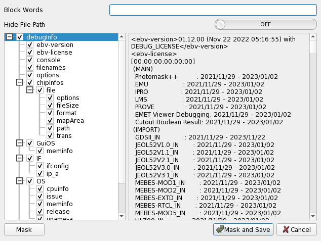 Debug Info Dialog